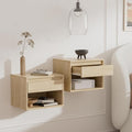 Floating Nightstand Set of 2, Wall Mounted Bedside Table with Storage Drawer and Open Shelf, Modern Night Stand withHandless Design for Living Room, Bedroom, Dorm, Light Oak