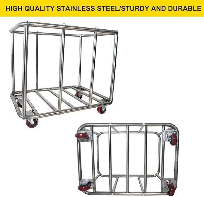 Commercial Laundry Cart with Wheels,11.35 Bushel Large Laundry Cart,Heavy Duty Stainless Steel Commercial Laundry Hampers Laundry Basket with Waterproof Lining,260 Lbs Load