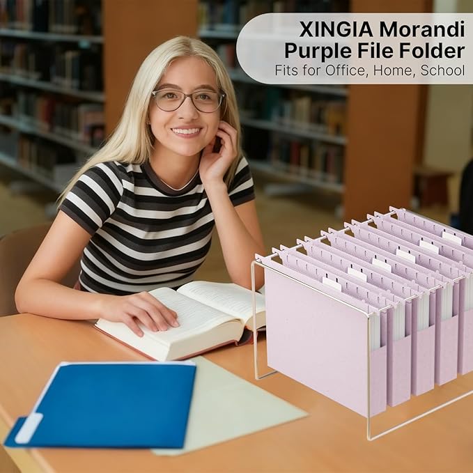 Letter Size Hanging File Folder Extra Capacity,Heavy Duty 1'' Expansion,Wheat Straw Plastic Filing Cabinet Folders,12 Pack Reinforced Morandi Purple File Organizer for File Frame File Box