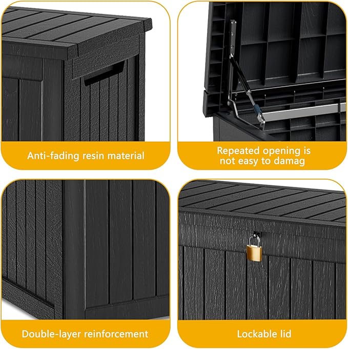 270 Gallon Deck Box, Resin Outdoor Indoor Waterproof Storage Box, Lockable Storage Box With Handle for Patio Furniture - Garden Tools - Swimming Pool Tools UV Resistant, Black