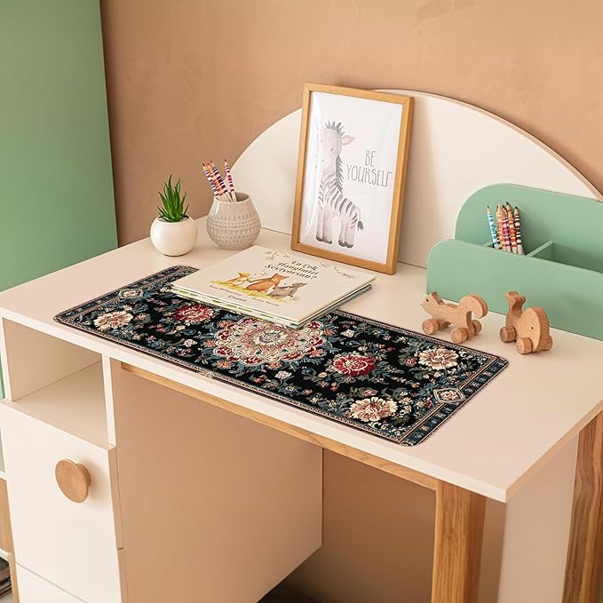 Vintage Persian Carpet Mouse Pad – Large Extended Desk Mat 31.5 x 11.8 in – Oriental Floral Rug Design, Non-Slip Rubber Base, Stitched Edges, Soft Keyboard & Mouse Mat for Office or Gaming