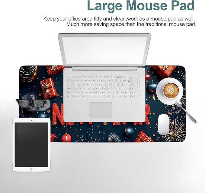 Happy New Year Gaming Mouse Pad 31.5"x11.8"Desk Mat Anti-Slip Rubber Base & Durable Stitched Edges for Gamers Smooth Mouse Writing Surface for Desk Office/Home