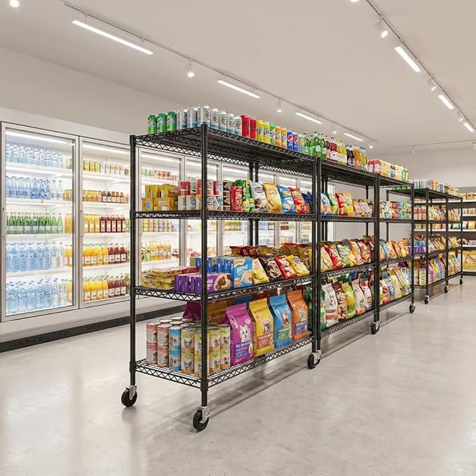 REIBII 60" W Storage Shelves 2878LBS Metal Shelving Unit with Wheels Heavy Duty Garage Shelving Adjustable Wire Shelves for Pantry,Kitchen,Garage,Basement,Business,Warehouse,School,60”W ×24”D×65.3”H