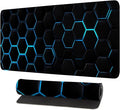 Gaming Mouse Pad – Large Extended Desk Mat 31.5 x 11.8 in– Futuristic Black Honeycomb Design with Blue Glow, Non-Slip Base, Waterproof Surface, Keyboard & Mouse Pad for Gaming or Office