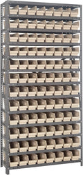 Quantum Storage Systems 1275-101IV Steel Shelving Unit with 4" Shelf Bins, 12" D x 36" W x 75" H, Ivory