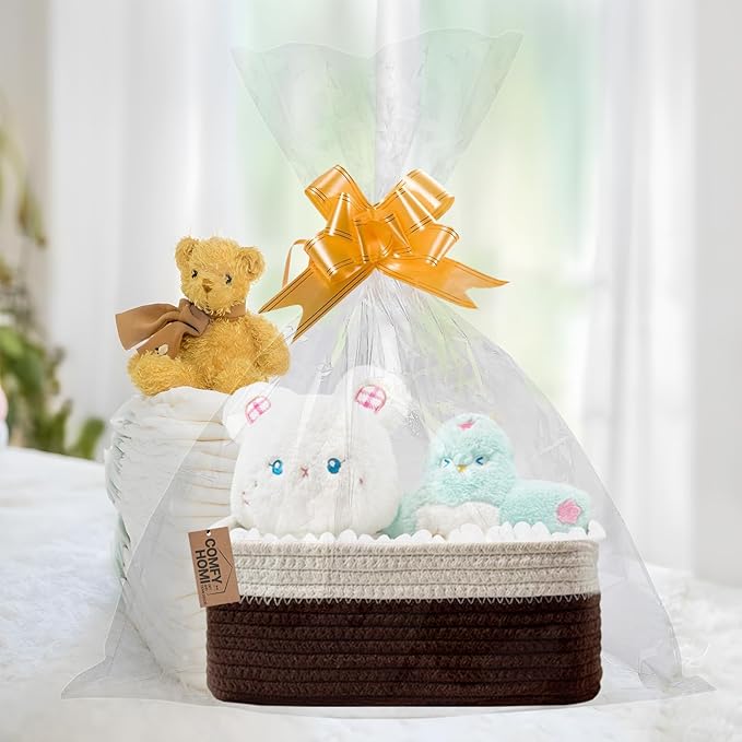 COMFY-HOMI 13" x 8.5" x 5.1" Storage Baskets for Organizing | Cotton Rope Woven Basket | Toy Storage Bin Box | Basket for Shelves,1 Pack, dark brown/white