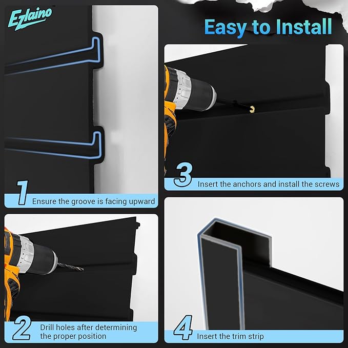 Ezlaino PVC Slat Wall Paneling 4FT x 2FT- Thickened & Durable, Waterproof, Versatile | Fits Most Slatwall Accessories (Not Included) | Ideal for Garage, Home & Store Organization, Black