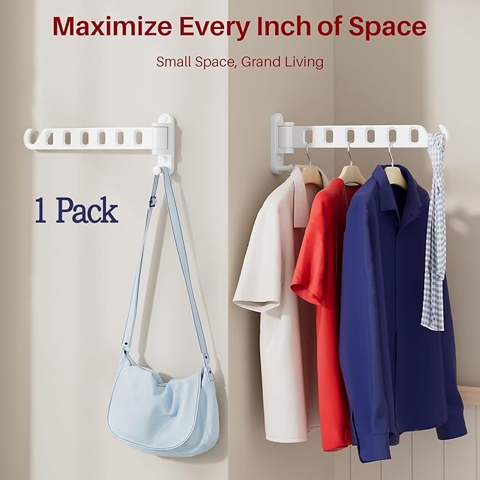 Wall Mounted Drying Rack 1 Pack, Foldable Laundry Drying Rack with 6 Holes, Laundry Space Saver for Indoor & Outdoor Use