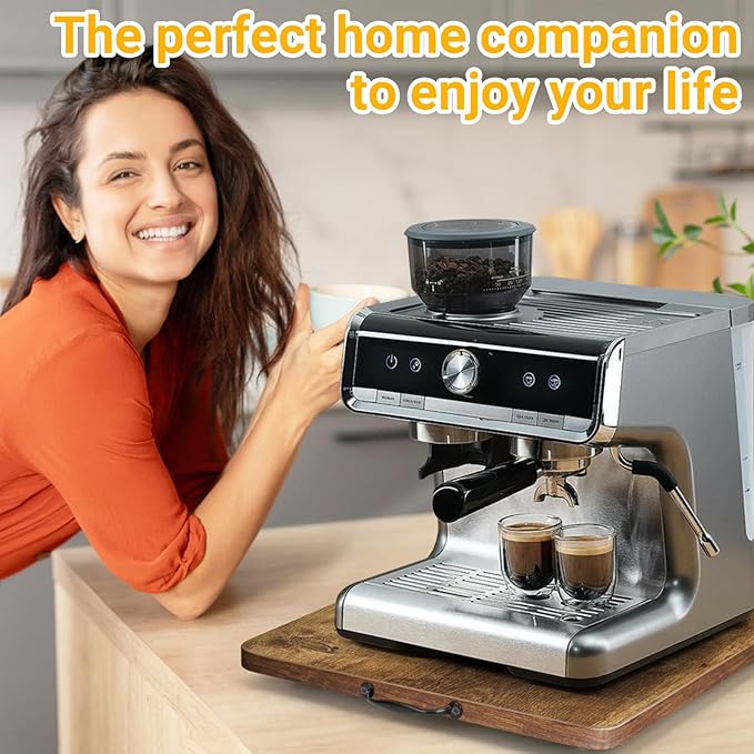 Sliding Tray for Coffee Maker, 360° Rotating Appliance Slider for Kitchen Appliances, Wooden Sliding Tray Suitable for Kitchen Countertops and Kitchen Appliances(Brown, Small)