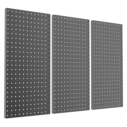 Pegboard Smith Metal Pegboard Panels 12" x 24", 3 Pack Black Wall Mounted Tool Organizer Boards, Heavy Duty Tool Storage Peg Board for Garage, Workbench, Office, Fits 1/4" Peg Hooks