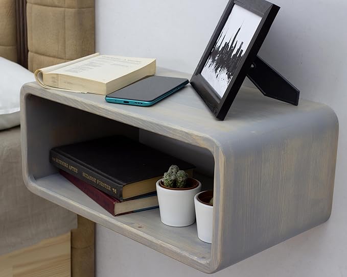 Floating Nightstand Wooden, Bedside Table, Nightstand Shelf, Handmade, Wall Mounted Bedside Shelf, Minimalist and Unique Style (Istanbul)