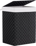 Foldable Laundry Hamper Basket with Lid by Fiona's magic, Handwoven 96L Large Clothes Hamper with Removable Liner Bags, Collapsible Tall Hamper for Bedroom, Bathroom and Dorm Organizer, Black