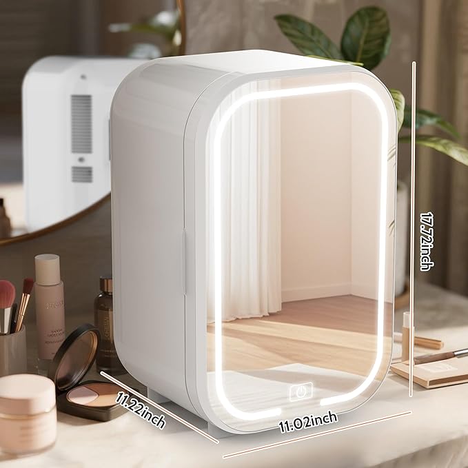 22L Mini Skincare Fridge with Mirror, Beauty Fridge for Cosmetic Storage, 44°F Intelligent Temperature Control, Personal Small Makeup Refrigerator for Bedroom, Dorm