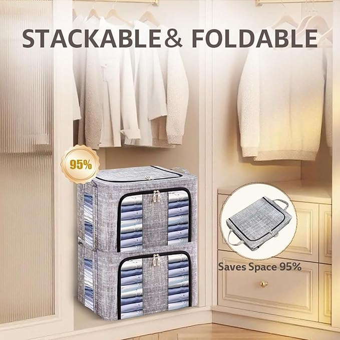 Storage Bins for Clothes - 66L with Clear Window Box - Large Clothes Storage Bins with Lids - for Bedroom Home Apartment Closet Fabric Bed Sheets Comforter Toys Garment Organization