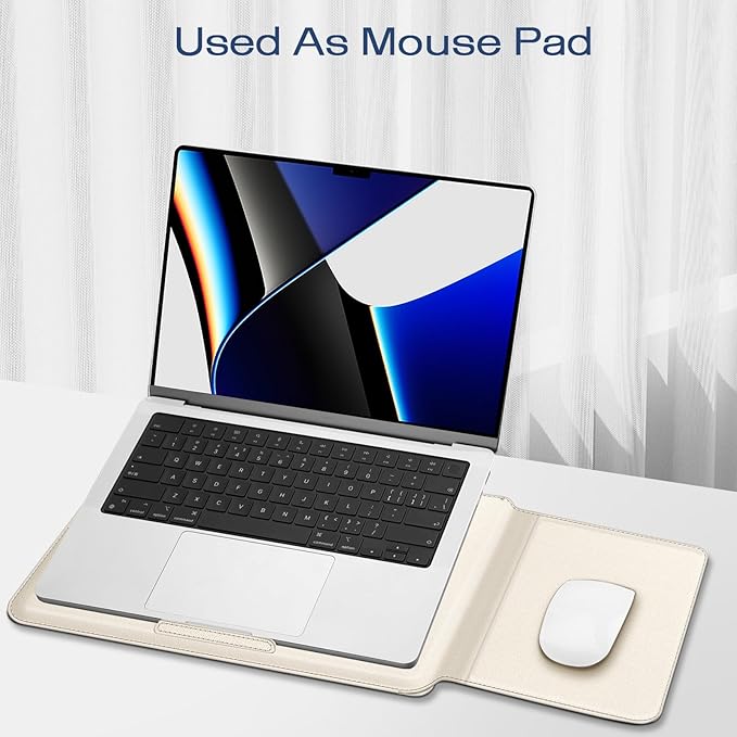 Fintie Sleeve Case for MacBook Air 13.6 A3240 A3113 A2681, Pro 14 A3434 A3401 A3185 A3112 A2992 A2918 A2779 A2442, MacBook Pro/Air 13 - PU Leather Slim Bag Cover with Stand Feature, Starlight
