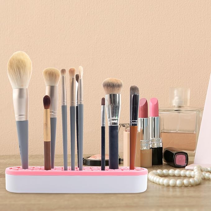 4 Pcs Silicone Makeup Brush Holder Stand Multipurpose Cosmetic Travel Storage Box Painting Pen Brush Organizer Desktop Makeup Brush Drying Rack for Brush, Eyeliner Pencil Art (Multicolored)