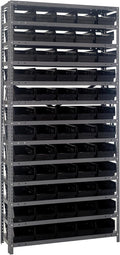 Quantum Storage Systems 1875-104BK Steel Shelving Unit with 4" Shelf Bins, 18" D x 36" W x 75" H, Black