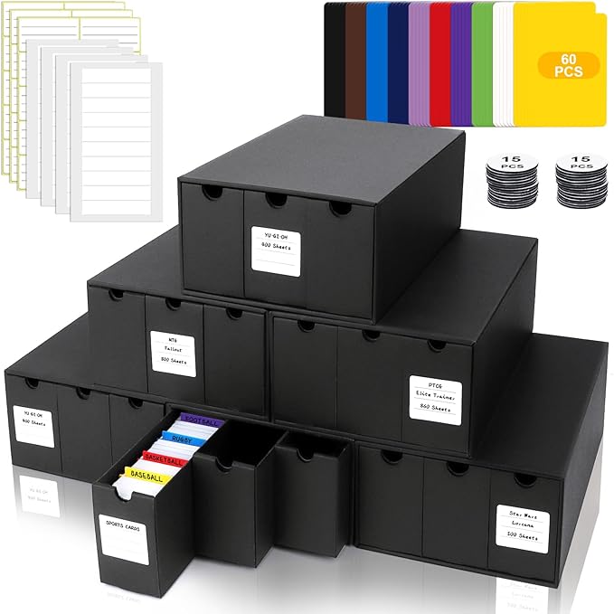 Trading Card Storage Box, Includes 18-600 CT Boxes & 60 Card Dividers, Trading Card Organizer for Collectible Card Games, for TCG, YGO, MTG, PTCG, Baseball Cards, with Labels & Tapes