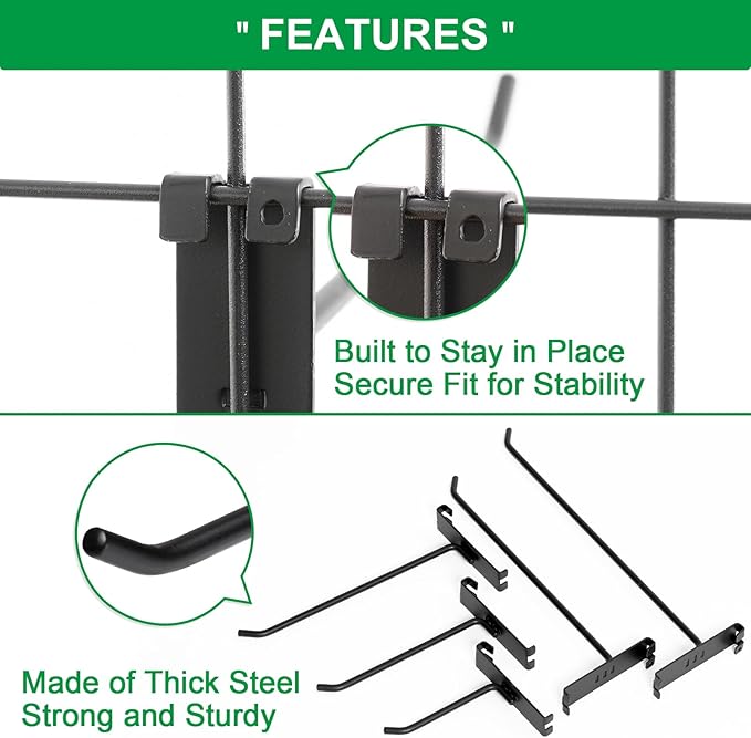 4 Inch Gridwall Hooks, Grid Panel Hanging Hooks for Retail, Home, and Workspace Organization, Displays, and Storage Solutions(40Pack,Black)…