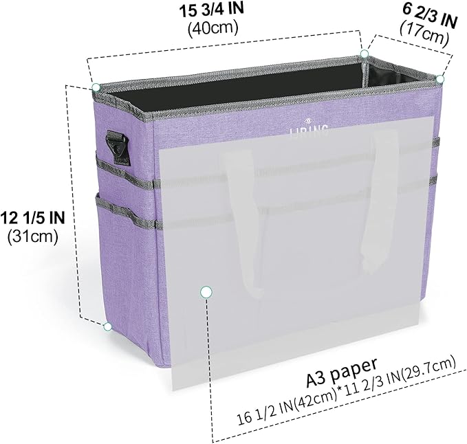 JJRING Craft Organizer Tote Bag, Large Art Storage Caddy with Multiple Pockets, Lilac Sewing Bag for Art, Craft, Scrapbooking, School, Medical, and Office Supplies Storage
