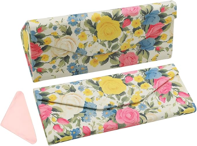 Foldable Glasses Case, Magnetic PU Leahter Sunglasses Case, Cute Hard Shell Folding Eyeglass Cases for Women Kids