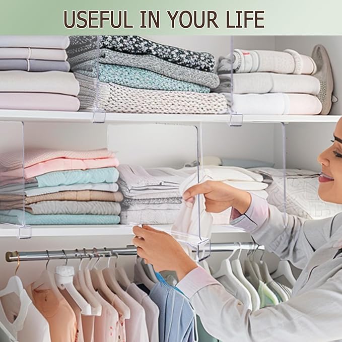 Shelf Dividers for Closet Organization, 12Pcs Closet Purse Organizeder Acrylic Shelf Dividers Purse Closet Organized Closet Dividers for Shelves Clear Shelf Dividers Shelf Separators in Closet (5Pcs)