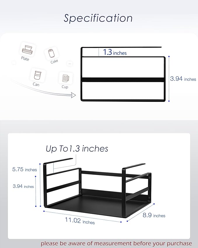 Nxconsu 2Pack Under Shelf Storage Basket Organizer Hanging Holder for Cabinet Pantry Kitchen Cupboard Desk Counter Bookshelf Organization Add-on Space Saver Heavy Duty Slide-in Black Small