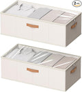10 Inch 2 Pack Under Bed Storage Containers, 10 Inch Tall Underbed Clothes Storage Organizer Bin with Clear Window，Foldable Box Basket for Clothes, Closet, Bed Sheets and Blankets White