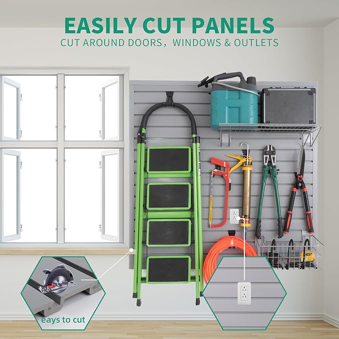 Slat Wall Paneling Garage Slat Wall Storage Systems Organizer Grey Slatwall 4x8 ft Garage Tool Mount Garden, PVC Wallpanel Storage & Organization Products