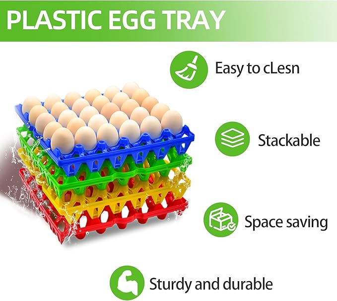 8-Pack Plastic Egg Tray Egg Crate, 30-Egg Flats for Home Chicken Farmers, Stackable & Durable, Great for Storing, Sorting & Shipping, and Reusable