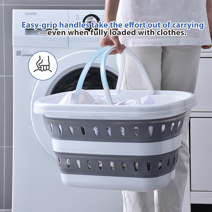 Monozuki Collapsible Plastic Laundry Basket 10.6 gallon(40L) 2pcs Eco-recycled material- Foldable Pop Up Storage Container/Organizer - Space Saving Hamper/Basket BPA Free