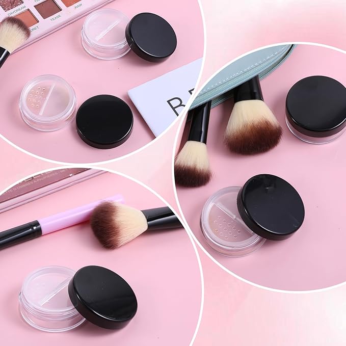 2PCS Travel Powder Container, 10ml/0.34oz Loose Powder Containers with Rotatable Sifter and Black Screw Lid Compact No Leak DIY Empty Makeup