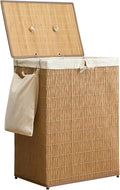 Laundry Hamper with Lid, 52.8 Gallon(200L) Large Laundry Basket 2 Removable Liner Bags, Synthetic Rattan Clothes Hamper with Side Pocket, laundry organization for bathroom, laundry room, Natural