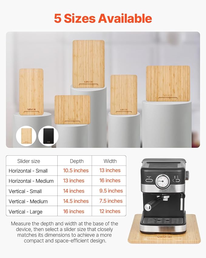 VEVOR Appliance Slider, Large 16 x 12-inch, Rolling Sliding Tray with Rubber Wheels & Hollow Handle, Easy to Clean, Appliance Rolling Tray for Coffee Maker, Kitchen Countertop, Natural Wood
