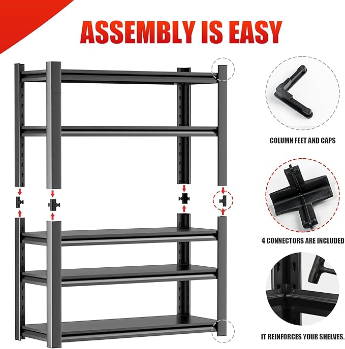 Metal Garage Storage Shelf, Heavy Duty 5 Tier Shelving Unit, Industrial Utility Shelving for Garage Storage, Durable Metal Shelf Organizer, Storage Shelving 24" D x48 W x72 H（2 Pieces）