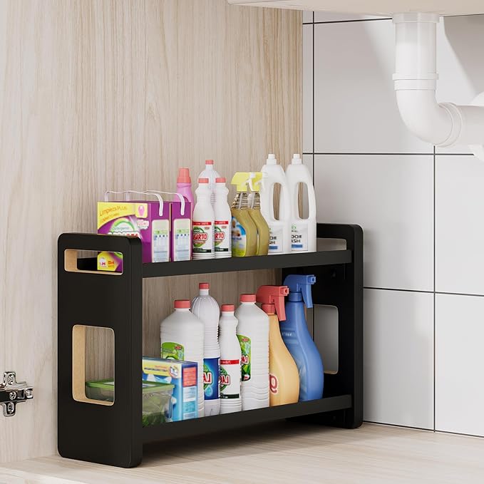 Bathroom Counter Organizer,Bathroom Counter Shelf,Bathrooms Organizers,Under Sink Organizer,Cologne Organizer For Men,Cologne Stand,Spice Rack,Cabinet Organizers(Black 2 Tier)