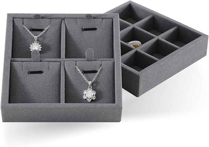 Dark Blue Jewelry Display Tray Ring Necklace Earring Bangle Organizer Multifunctional Storage Case for Jewelry Showcase (Small 4 Grids Pendant Tray)