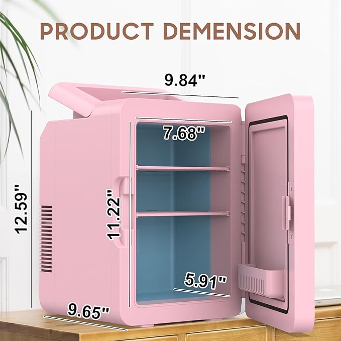 advwin 12L Mini Skincare Fridge with Dimmable LED Light Mirror, Makeup Fridge for Cooler & Warmer, Cosmetics, Beauty, Food & Drinks, Portable Small Refrigerator for Bedroom, Office, Dorm (12L pink)