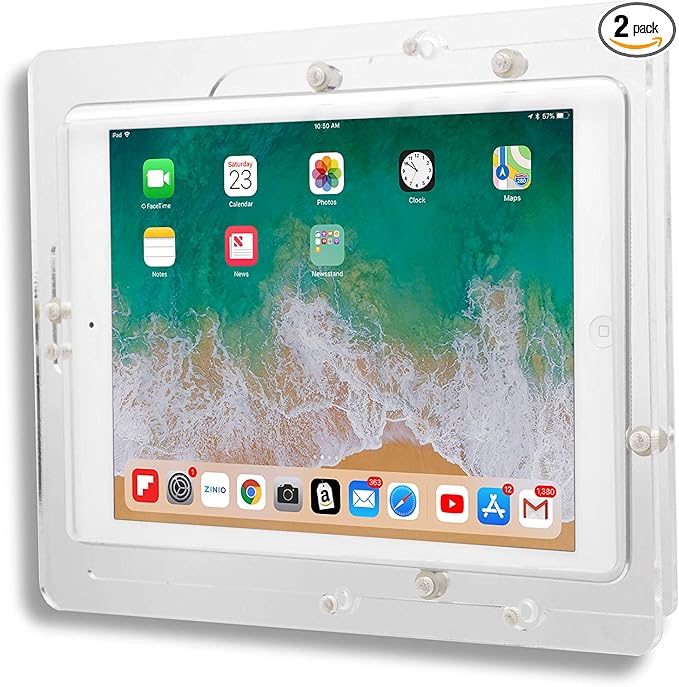 TABcare Anti-Theft Acrylic VESA Enclosure for Apple iPad 7/8/9 10.2" with Free Wall Mount Kit & 90-Degree Angle Charge Cable (iPad 7/8/9 10.2", Clear)
