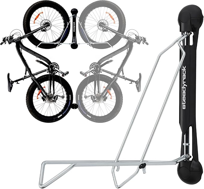 Steadyrack Bike Rack for Fat Bikes - The Original Wall Mounted Vertical Bike Storage - Fits Fat Tires - Space Saving Pivot Design - Heavy-Duty Steel Rack for Indoor Garage, Apartment or Home Use