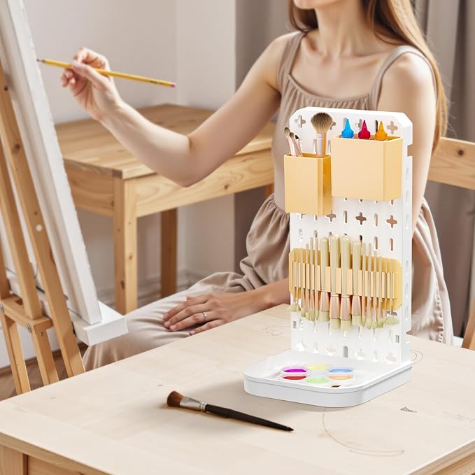 Paint Brush Holder Silicone Paint Brush Drying Rack With Drip Tray Removable Craft Paintbrush Storage Organizer Artist Plastic Pegboard Stand Watercolor Paintbrush Container Makeup Brush Drying Rack