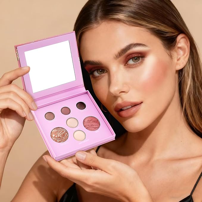 Color Nymph Face Makeup Palette, All-in-one Baked Palettes Travel-Friendly Includes Blush, 3 Highlighters and 3 Eyeshadows - Highly Pigmented, Silky Smooth, Easy to Blend - A