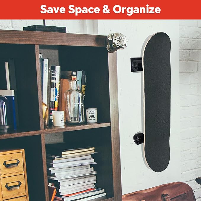 Skateboard Wall Mount Rack, Wall Hanger Holder for Longboard, Cruiser Boards, Vintage, Old School Skateboard and Penny Board Display (2 Pack)