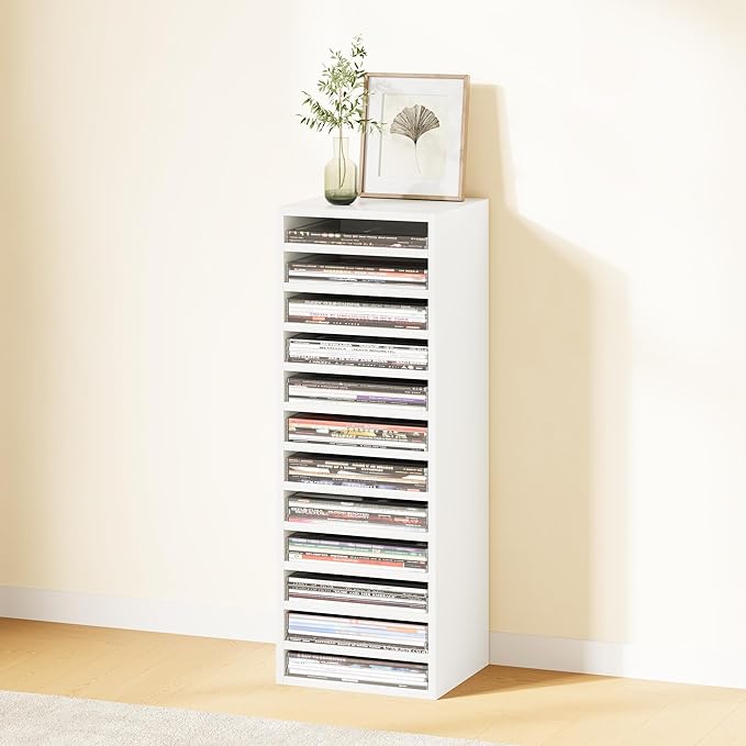 IOTXY DIY Modular Cube Bookcase - CubeXY Customizable Stackable Expandable Basic Shelving Units, 12-Cube Wooden Open Bookshelf with Removable Shelves for Vinyl Record Storage Organizer, White