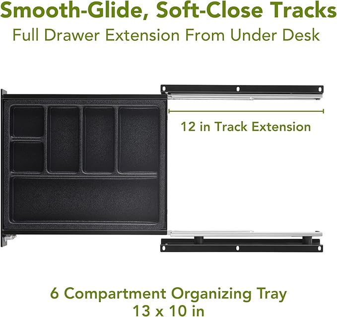 PERFECT POSTURE Max Under Desk Storage Drawer – Large Desk Drawer with Lock for Regular & Sit-Stand Standing Desks, Black (12.3” x 12.8”)