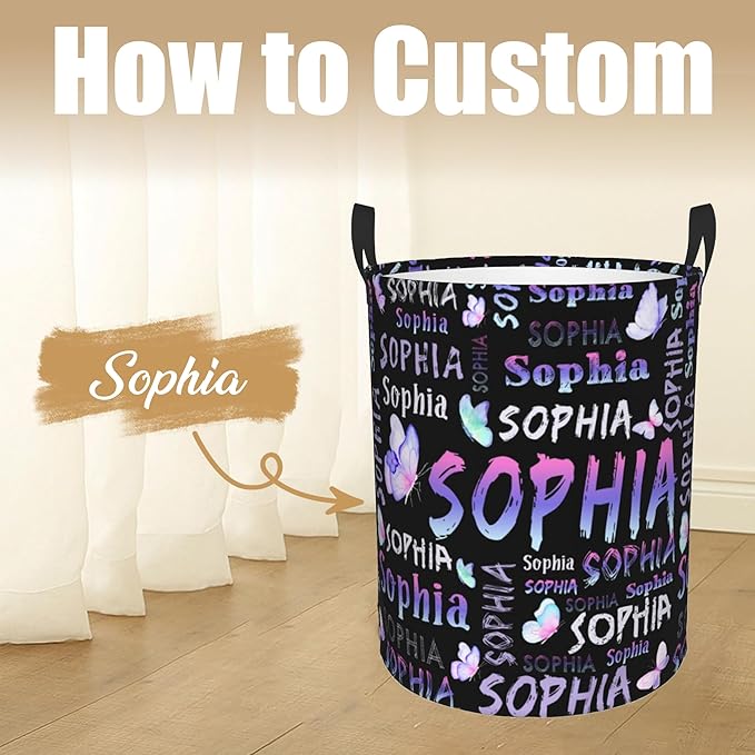 Custom Name Laundry Hamper, Personalized Laundry Basket with Name for Boys Girls Kids Men Women, Customized Name Dirty Clothes Basket Gifts for Clothes Toy Bathroom Bedroom Laundry Room Dorm
