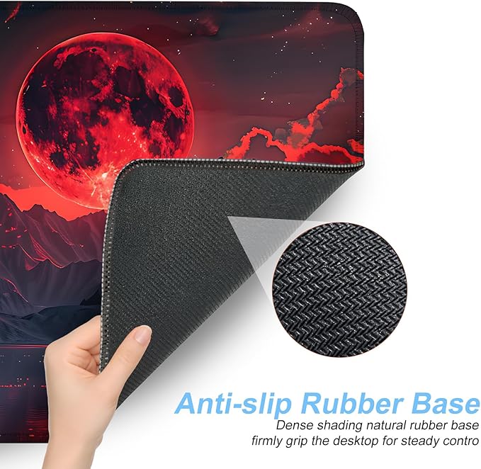 Red Moon Mouse Pad XXL – Large Gaming Desk Mat with Dark Mountain Landscape & Sakura Tree, Extended Mousepad with Non-Slip Base for Office, Gamer Setup,31.5 x 11.8 in