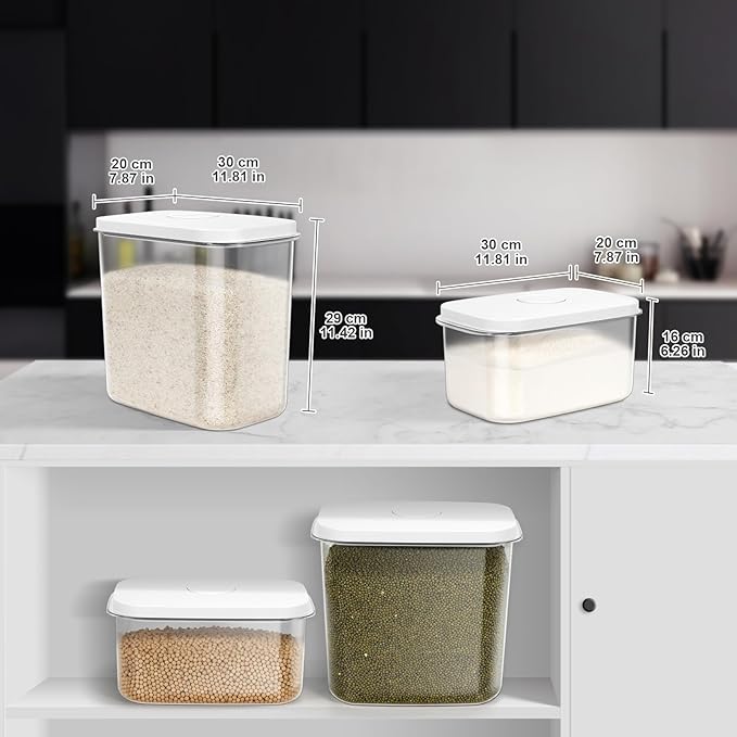 Rice & Flour Storage Container, Cereal Containers Storage, Dry Food Airtight Dispenser BPA Free, Clear Plastic Kitchen and Pantry Organization Bin (White (13Qt-1Pack), 13Qt)