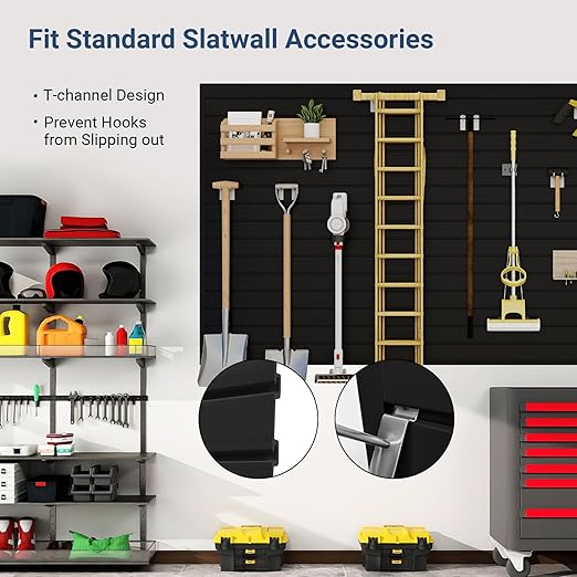 Slatwall Panel 8 FT x 4 FT, Interlocking Slat Wall Paneling, Wall Mounted PVC Wallpanel, Suitable for Garage Storage and Organizer, Slatwall Board, Shelves - Black