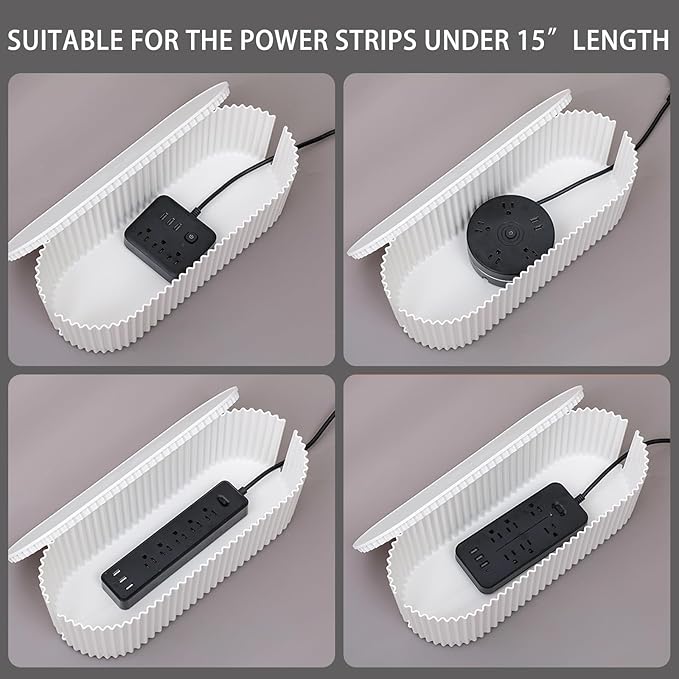2 Pack White Cable Management Box, Plastic Cord Organizer Box Under Desk, Power Strips Hider for Home Office, Phone Charger, Electronics Wires, Surge Protector Cover Bin (Large)